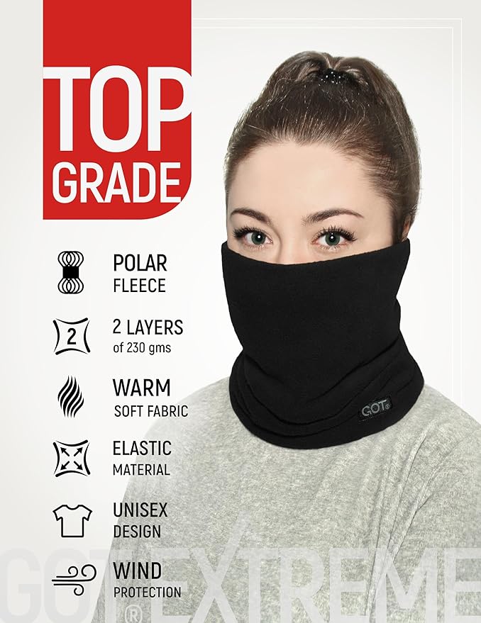 GOT Sports Polar Fleece Neck Warmer - Double-Layer Winter Ski Face Mask - Neck Gaiter Scarf for Skiing, Snowboarding, Running