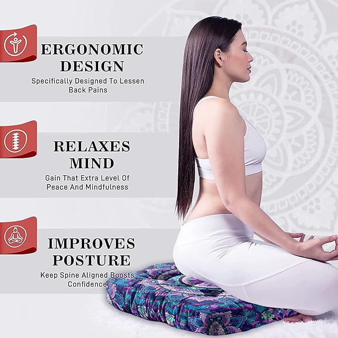 Mandala Meditation Cushion, Boho Meditation Mat, Meditation Pillows for Sitting on Floor, Cushions for Sitting in Home and Outdoor, Square Floor Pillows Cushion Seating for Yoga 22'' X 22''