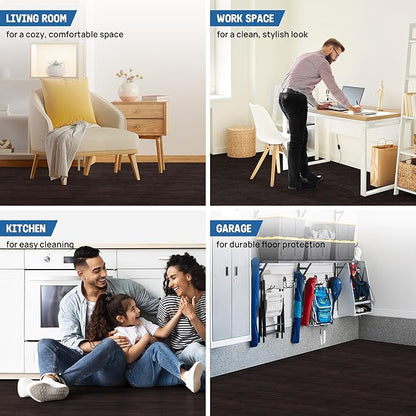 Yes4All 48SQ.FT Wood Grain Puzzle Exercise Mat Protective Flooring, EVA Interlocking Foam Floor Tiles with Border for Home