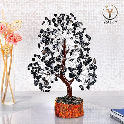 YATSKIA Black Tourmaline Gemstone Tree - Crystal Tree of Life - Crystals and Stones Home Office Decor - Good Luck Gifts for Women