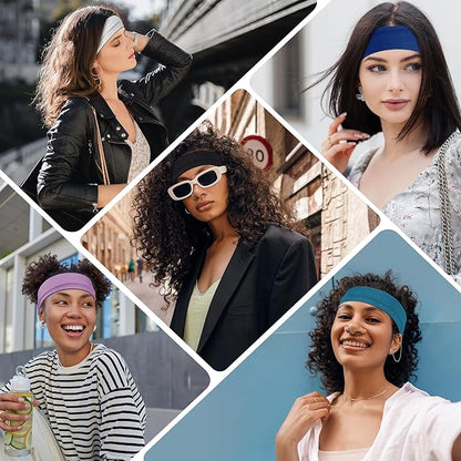 16Pcs Headbands for Women - Multicolor Absorb Sweat Non Slip Absorb Sweat Sports Hair Bands（ Soft Cotton Cloth Stretchy Headbands ）（Suitable for Fitness Yoga Outdoor Exercise ）