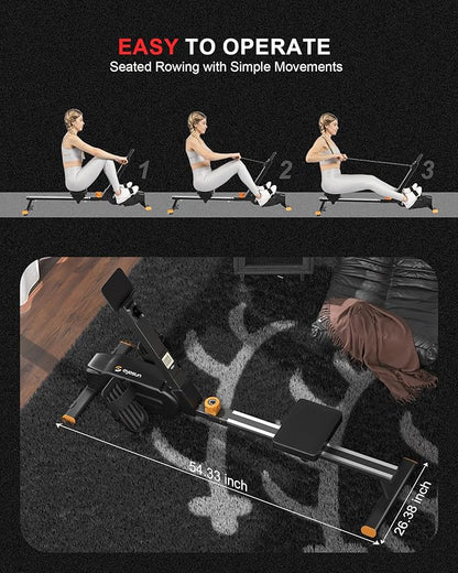 Magnetic Rowing Machines for Home, Rower Machine with 16 Levels Powerful Silent Magnetic Resistance, 350lbs Weight Capacity, LCD Monitor, Silent Rail System, Compact Row Machine for Home Gym Exercise