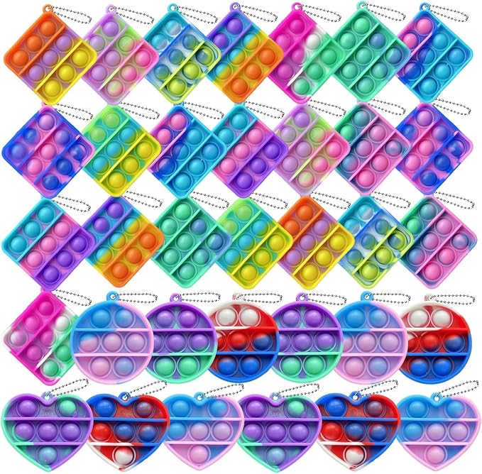 15 pcs Random Color Mini Squeeze Pop Bubble Fidget Sensory Toys, Mini Keychain Wrap Small Relieve Anxiety Stress Toy, Pop Bulk Silicone Classroom Prize for Kids Adult Party Gift