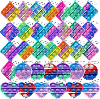 15 pcs Random Color Mini Squeeze Pop Bubble Fidget Sensory Toys, Mini Keychain Wrap Small Relieve Anxiety Stress Toy, Pop Bulk Silicone Classroom Prize for Kids Adult Party Gift