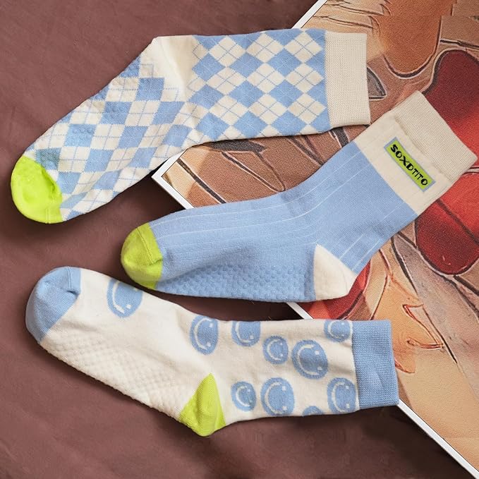 Grip Women Socks Pilates Yoga Socks Non Slip Barre Dance Hospital Running Cute Cotton Ankle Slipper Sock 3 Pairs