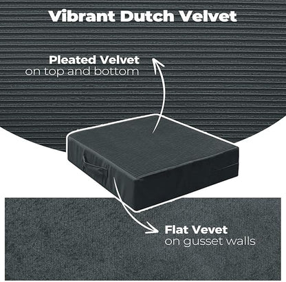 Large Floor Pillows for Adults, Thick Meditation Floor Cushions for Sitting Yoga, 22x22x5 Foam Seat Cushions Set of 2 for Furniture, Floor Pillow with Pleated Velvet Removable Cover, Grey