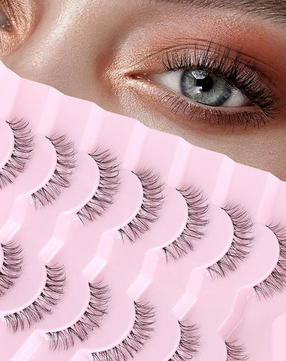 Short Lashes Natural Look Everyday Wispy False Eyelashes Clear Band Strip Eyelash Soft Lashes Fluffy Pack 7 Pairs SF-01