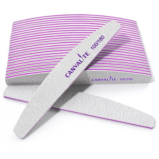 Canvalite 25 PCS Nail File Professional Nail Files Reusable Double Sided Emery Board(100/180 Grit) Nail Styling Tools for Home and Salon Use