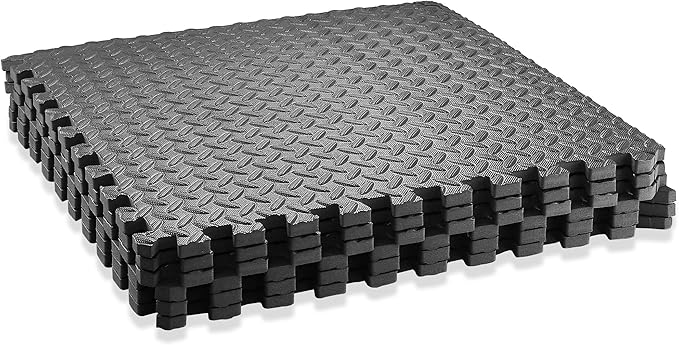 Philosophy Gym Pack of 6 Exercise Flooring Mats - 24 x 24 Inch Foam Rubber Interlocking Puzzle Floor Tiles - Black