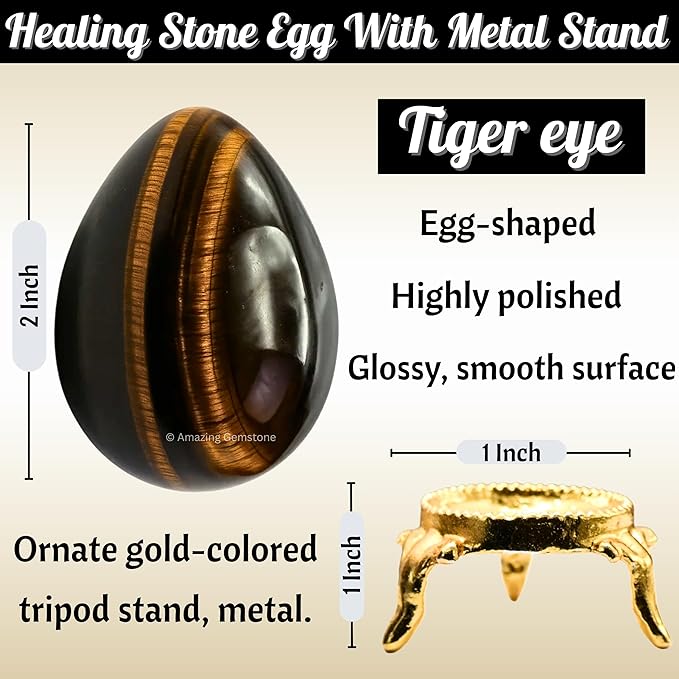 Amazing Gemstone Tiger Eye Crystal Yoni Egg, 2 Inches - Crystals and Healing Stones Yoni Egg for Pelvic Floor Health, Natural Healing Crystal Eggs for Meditation and Stress Relief
