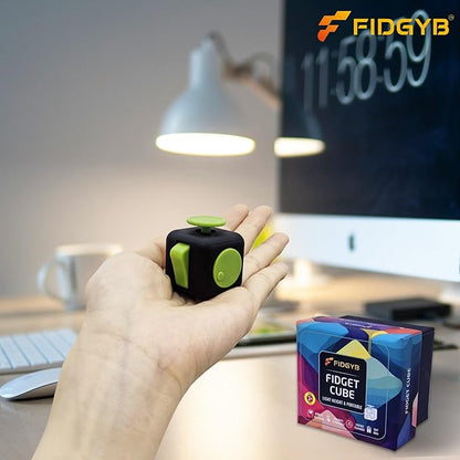 Cube Fidget Stress Relief Toy for Adults & Kids, Smooth, Quiet Sensory Toy for Anxiety, Focus & ADHD Idea[Black_Green]