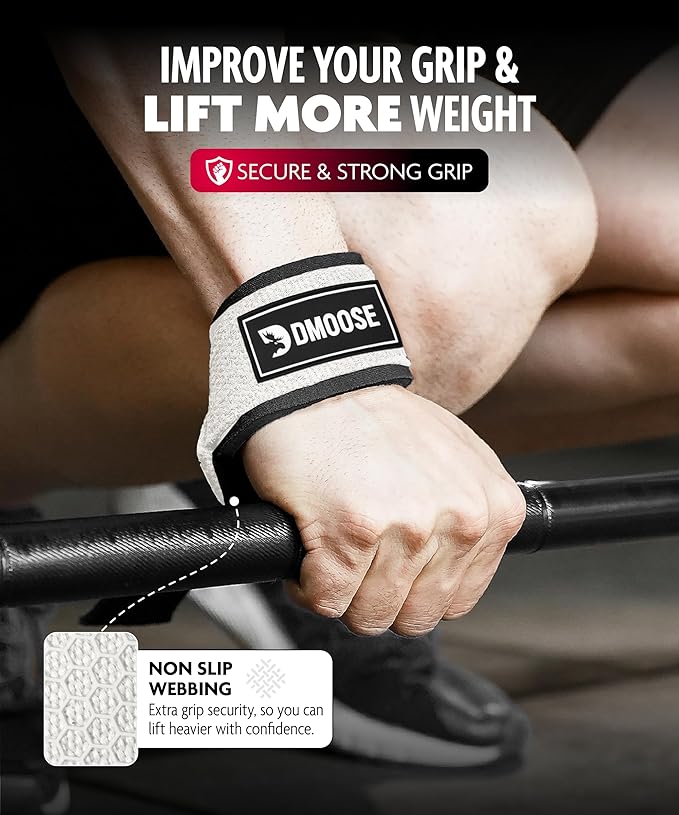 DMoose Fitness Lifting Straps 24" (Pair) - 5mm Padded Durable Wrist Straps for Weightlifting & Powerlifting - Cotton Lifting Strap with Silicone Grip for Men & Women - Deadlift Strap for Gym Workout