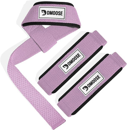 DMoose Fitness Lifting Straps 24" (Pair) - 5mm Padded Durable Wrist Straps for Weightlifting & Powerlifting - Cotton Lifting Strap with Silicone Grip for Men & Women - Deadlift Strap for Gym Workout
