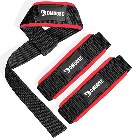 DMoose Fitness Lifting Straps 24" (Pair) - 5mm Padded Durable Wrist Straps for Weightlifting & Powerlifting - Cotton Lifting Strap with Silicone Grip for Men & Women - Deadlift Strap for Gym Workout