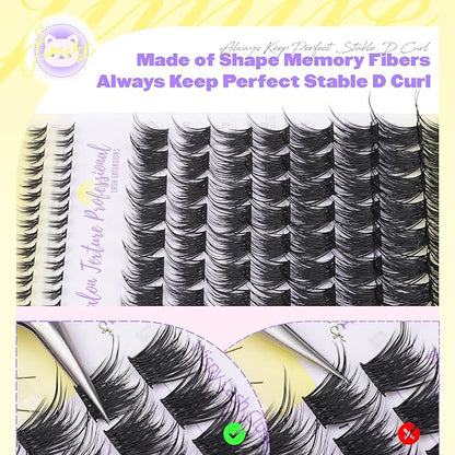 JIMIRE Lash Clusters Volume Eyelash Clusters 10-16MM D Curly Fluff Cluster Eyelash Extensions with Bottom Lash Clusters 136Pcs Individual Lashes DIY at Home