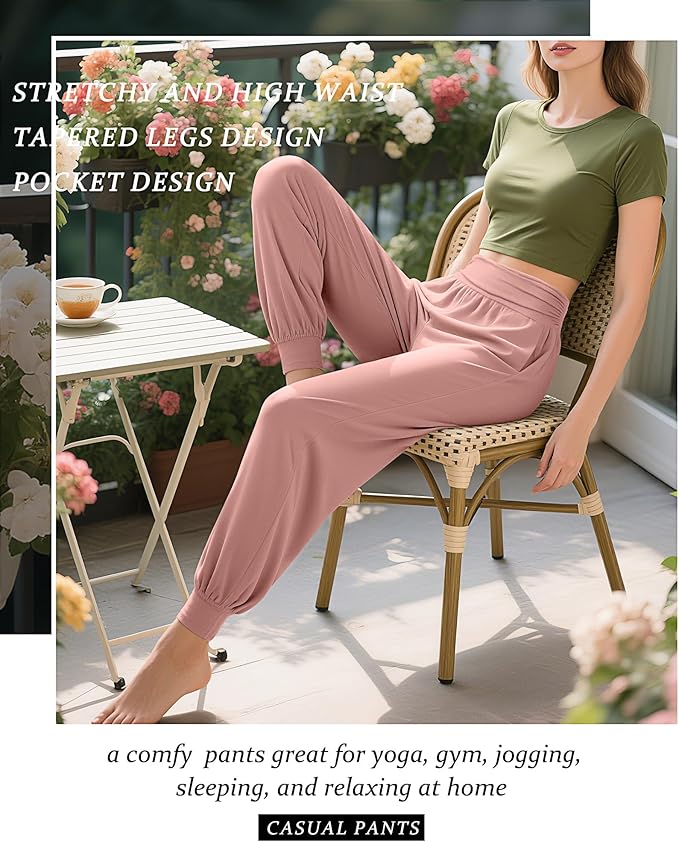 2 Pack Women's Yoga Joggers, Cozy Sweatpants with Pockets Casual Loose Comfy High Waisted Lounge Pants