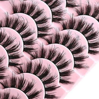 FARRED Mink Lashes Fluffy Eyelashes Natural Look Short Wispy Eye lash Natural False Eyelash 14 Pairs Faux Mink Strip Lashes Pack for Daily Makeup (F6 | 11-17mm)