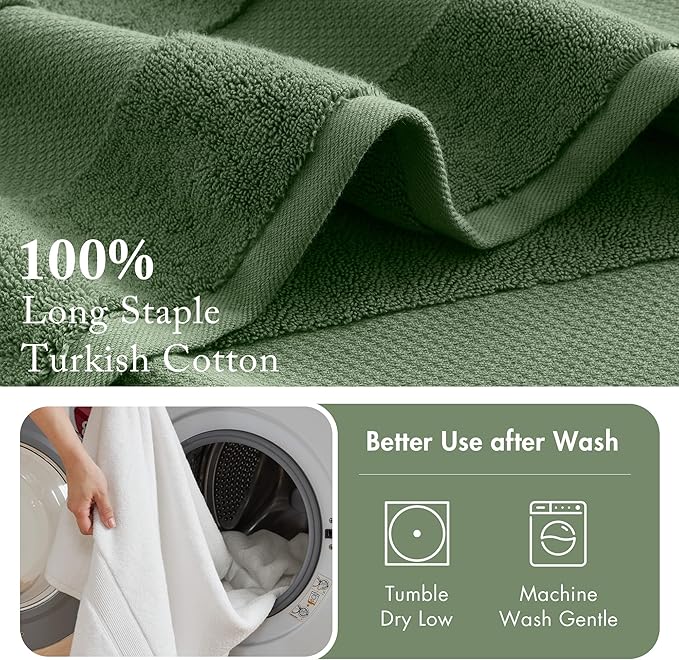 Madison Park Turkish Bath Towels 6pc, 2 Hand Towel for Bathroom, 2 Wash Towel, 2 Turkish Bath Towel Set, Luxury, 100% Cotton, Highly Absorbent & Quick Dry, Green