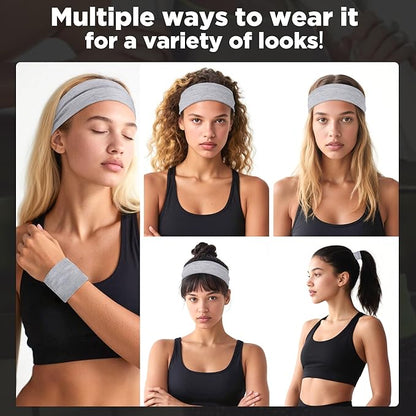 Headbands for Women - 12Pcs Non-Slip Cotton Cloth Headbands for Women's Hair Accessories,Fashion Sports Hair Bands & Ties,Soft Fabric for Yoga,Running,Workout
