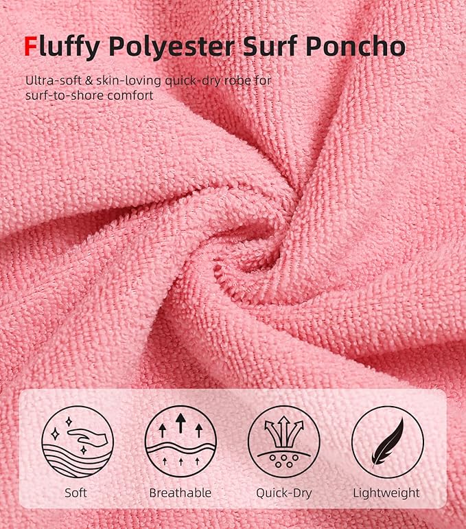 Abahub Surf Poncho Men & Women Towel Poncho Adult with Hood, Thick Quick Dry Changing Poncho Towel, Microfiber Wearable Cover Up for Surfing Beach Swim - Absorbent Changing Towel L (Pink/Black)