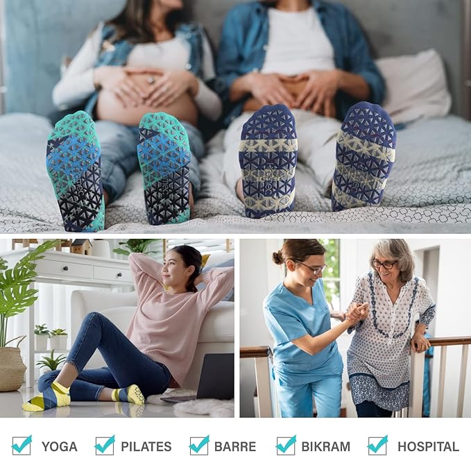 Non Slip Yoga Socks with Grips for Pilates, Ballet, Barre, Barefoot, Hospital Anti Skid Socks for Women and Men