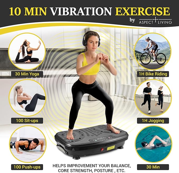Vibration Plate Exercise Machine for Home Gym - High-Intensity Whole Body Vibration for Fat Burning, Lymphatic Drainage & Muscle Toning, with Resistance Bands & Push-Up Handles
