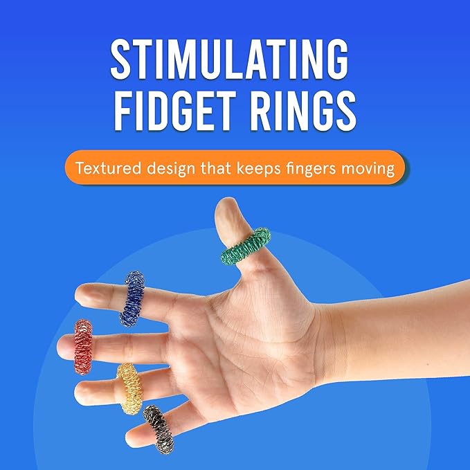 BunMo Spiky Sensory Rings 9pk – Fidget Rings for Adults – Sensory Stimulation & Finger Comfort – Acupressure Rings – Durable & Portable Pain Stim Fidget