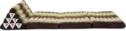 Leewadee 3-Fold Mat XXL with Triangle Cushion – Firm TV Pillow, Foldable Mattress with Cushion Made of Kapok, 67 x 31 inches, Brown Green