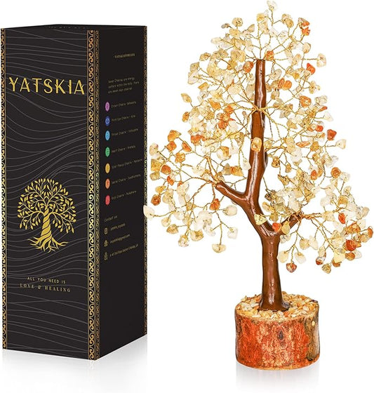 YATSKIA Citrine Healing Crystal - Gemstone Tree, Bonsai Trees, Fake Bonsai, Feng Shui Tree, Crystal Gifts for Women, Arbol De La Abundancia, Crytals and Gemstones, Good Luck Home Decor