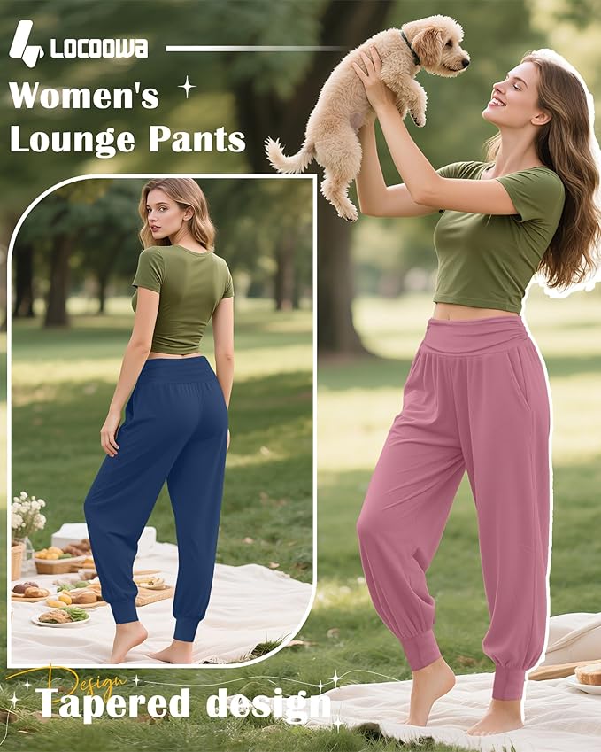 2 Pack Women's Yoga Joggers, Cozy Sweatpants with Pockets Casual Loose Comfy High Waisted Lounge Pants