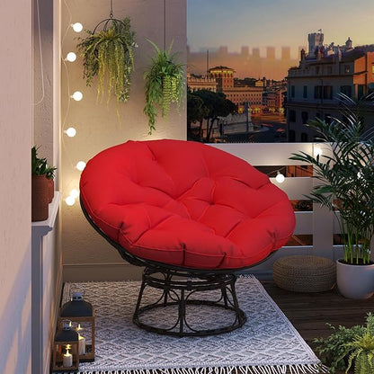46'' Large Size Papasan Chair with Cushion and Frame, Lazy Chair for Reading, Living Room, Bedroom, Red