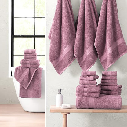 LANE LINEN 100% Cotton Bathroom Towels Set - 24 Pc - Ringspun, Quick Dry, Soft & Absorbent - 2 Bath Sheets, 4 Bath, 6 Hand Towels, 8 Washcloths, 4 Fingertip - Medium GSM, Regular Use - Wistful Mauve