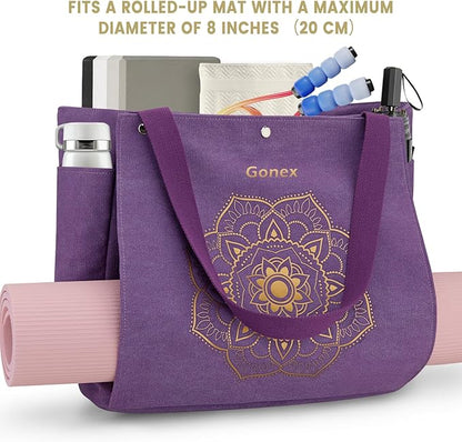Gonex Yoga Mat Bag, Yoga Gym Bag Tote Bag with Multi Pockets For Women Men, Canvas Yoga Mat Carrier Take in Out Mat Easily For Pilates Travel Workout Office