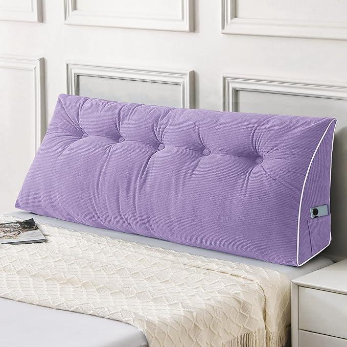 Sasttie Headboard Pillow Full, Wedge Pillow Headboard for Sitting Up in Bed, Back-Rest Support Triangular Cushion for Reading - Features Removable Washable Cover, Purple