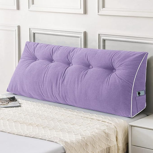 Sasttie Headboard Pillow Full, Wedge Pillow Headboard for Sitting Up in Bed, Back-Rest Support Triangular Cushion for Reading - Features Removable Washable Cover, Purple