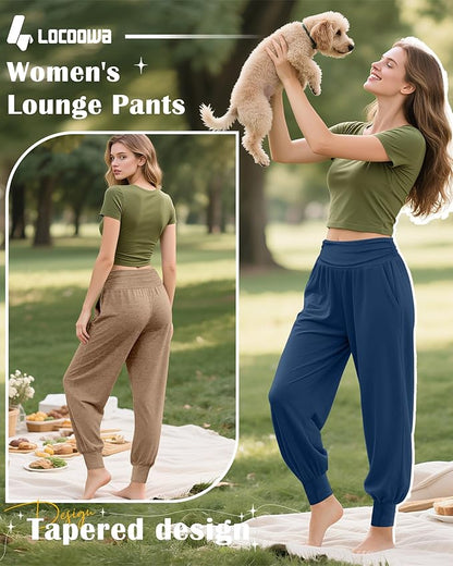 2 Pack Women's Yoga Joggers, Cozy Sweatpants with Pockets Casual Loose Comfy High Waisted Lounge Pants