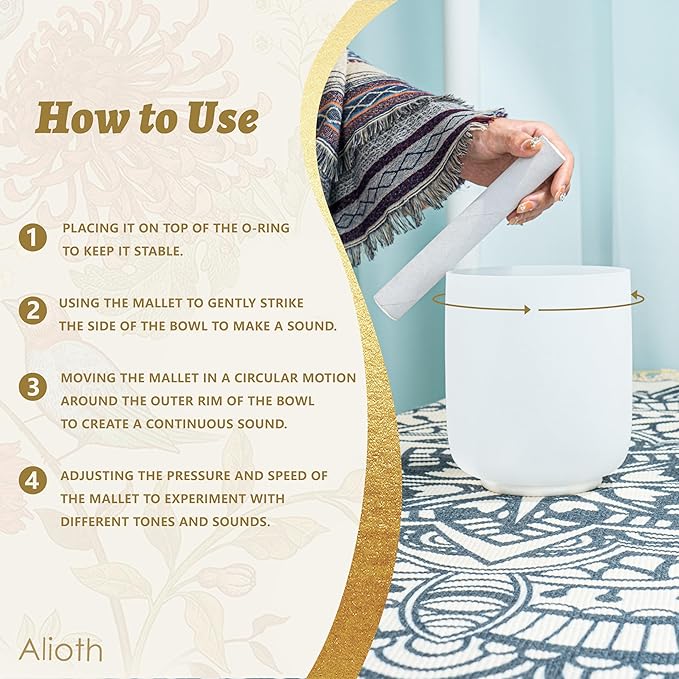 ALIOTH 7" G Note Crystal Singing Bowl Throat Chakra with Suede Mallet for Meditation, Yoga, Chakra Healing & Sound Therapy