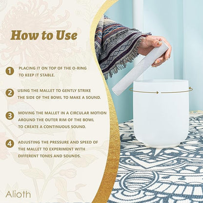 ALIOTH 7" G Note Crystal Singing Bowl Throat Chakra with Suede Mallet for Meditation, Yoga, Chakra Healing & Sound Therapy