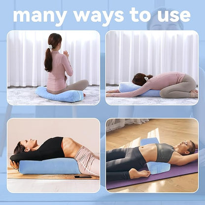 ROYALAY 2 Pcs Yoga Bolster Pillow for Restorative Yoga, Rectangular and Cylinder Meditation Pillow Set with Carrying Handles, Supportive Cushion for Exercise Workout Stretching Meditation,Sky Blue