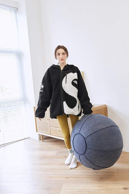 65cm Sitting Ball Chair for Office, Dorm, and Home, Pilates Exercise Yoga Ball with Cover, Lightweight Self-Standing Ergonomic Posture Activating Exercise Ball Solution with Handle and Pump