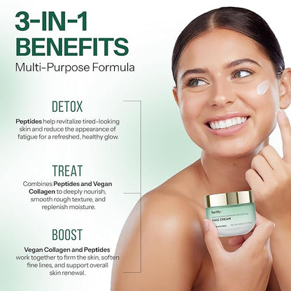 Face Cream with Peptides & Collagen – 3-in-1: Detox, Treat, Boost – Hydrating, Firming, Anti-Aging Moisturizer – Dermatologist Tested Korean Skin Care – Vegan, Clean Beauty – 1.7 Oz