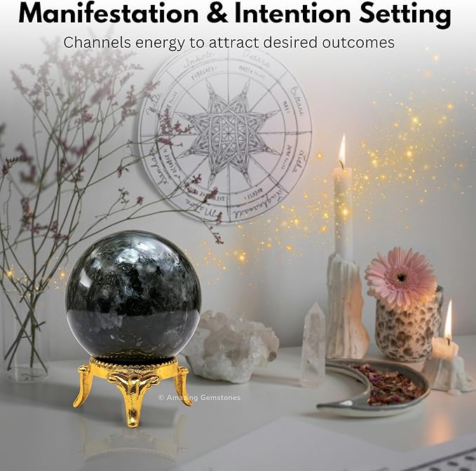 Amazing Gemstone Larvikite Crystal Ball with Stand - 2" Inches Crystal Sphere Meditation Balls for Witchcraft and Decorative Balls