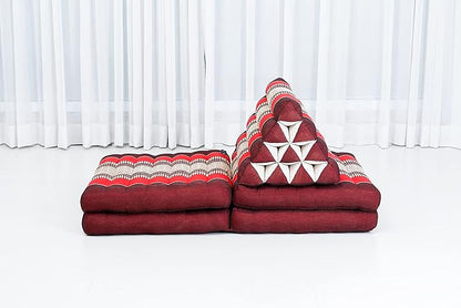 Leewadee 4-Fold Mat with Triangle Cushion – Firm TV Pillow, Foldable Mattress with Cushion Made of Eco-Friendly Kapok, 89 x 20 inches, red
