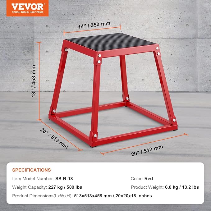 VEVOR Plyometric Jump Box, 18 Inch Plyo Box, Steel Plyometric Platform and Jumping Agility Box, Anti-Slip Fitness Exercise Step Up Box for Home Gym Training, Conditioning Strength Training