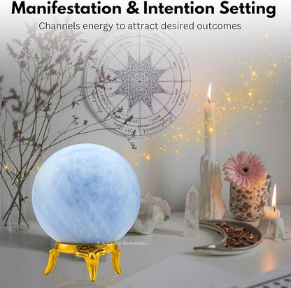 Amazing Gemstone Blue Calcite Crystal Ball with Stand - 2" Inches Crystal Sphere Meditation Balls for Witchcraft and Decorative Balls