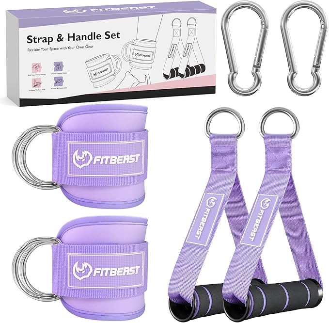 FitBeast Ankle Straps for Cable Machines Women, Glute Kickback Ankle Strap Set with Gym Handles for Cables & Ankle Cable Straps for Workout - Gym Attachments for Cable Machine
