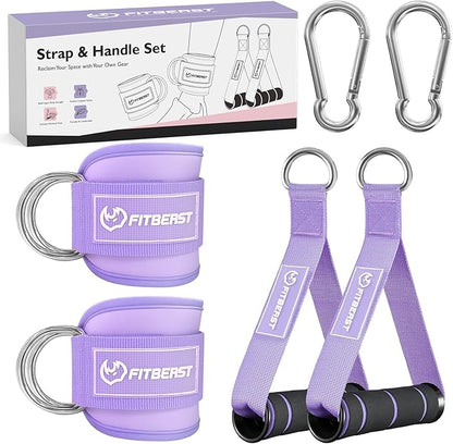 FitBeast Ankle Straps for Cable Machines Women, Glute Kickback Ankle Strap Set with Gym Handles for Cables & Ankle Cable Straps for Workout - Gym Attachments for Cable Machine