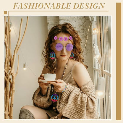 Batiyeer 6 Pcs Hippie Costume Accessories Set, Boho Peace Sign Daisy Flower 60s 70s Party Favors Decor for Groovy Party Women