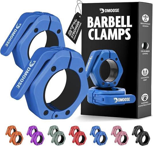 DMoose Fitness Barbell Clips 2 Inch (Pair) - Quick Release Olympic Barbell Clamps & Collars with Anti Slip TRP Grip for Secure Weightlifting and Powerlifting - Weight Clips for Bars at Home or Gym