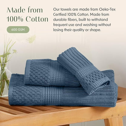 Springtree Home 100% Cotton Bath Towel Set | 6 Piece Set | Absorbent & Quick-Dry Bath Towels | Textured and Durable Cotton | Krista Collection - Oceanview
